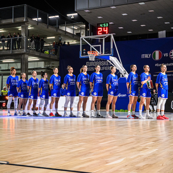 Atlete di pallacanestro schierate